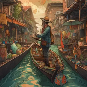 Image of a Venetian gondolier navigating through Thai floating markets - Image 4