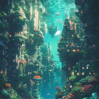 Colorful animated-style undersea city bustling with sea creatures - Image 3