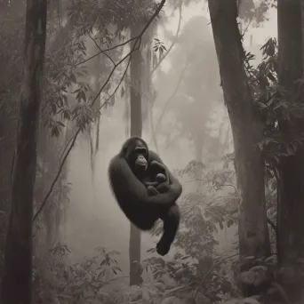 Sumatran orangutan mother with baby in Indonesian rainforest - Image 1