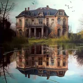 Reflection of old mansion showcasing past grandeur in pond - Image 2