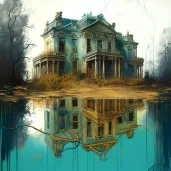 Reflection of old mansion showcasing past grandeur in pond - Image 4