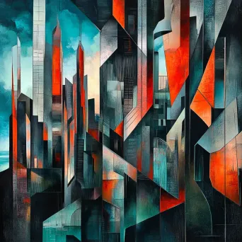 Cubist artwork of a dystopian future city skyline - Image 1