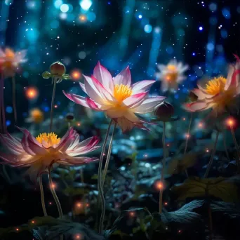 Enchanted garden with stained glass flowers and fireflies - Image 3