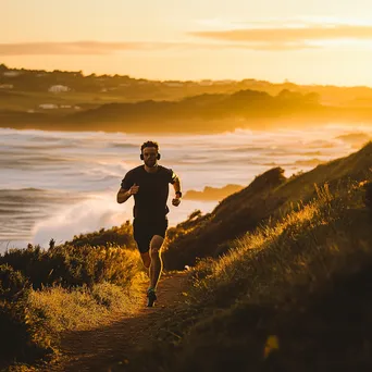 Runner sprinting on a coastal trail at golden hour - Image 3