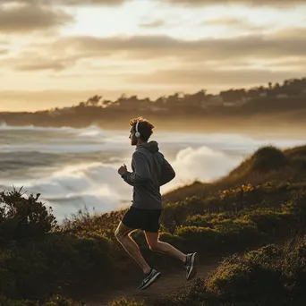 Runner sprinting on a coastal trail at golden hour - Image 4