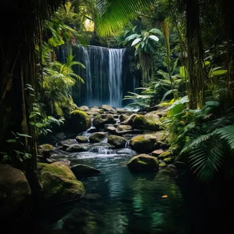 Secluded waterfall in a lush jungle setting - Image 1