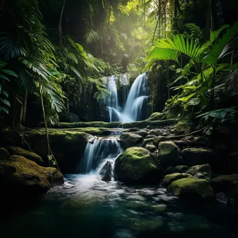 Secluded waterfall in a lush jungle setting - Image 2