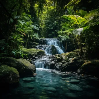 Secluded waterfall in a lush jungle setting - Image 3