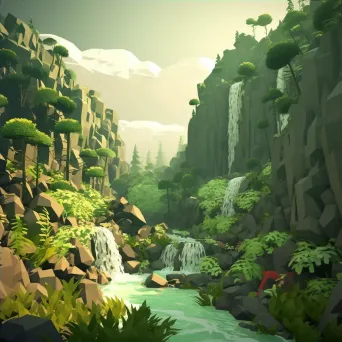 Low Poly Waterfall Scene