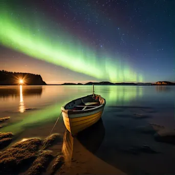 Aurora australis above ocean bay - Image 1