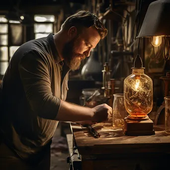 Artisan polishing a finished glass art piece in a workshop - Image 1