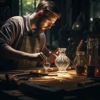 Artisan polishing a finished glass art piece in a workshop - Image 2