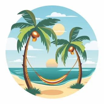 Tropical beach resort logo with palm trees and hammock by the sea - Image 2