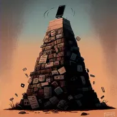 Illustration of a tower made of smartphone bricks symbolizing digital communication. - Image 2