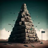 Illustration of a tower made of smartphone bricks symbolizing digital communication. - Image 4