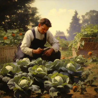 Farmer harvesting vegetables from bountiful garden - Image 1