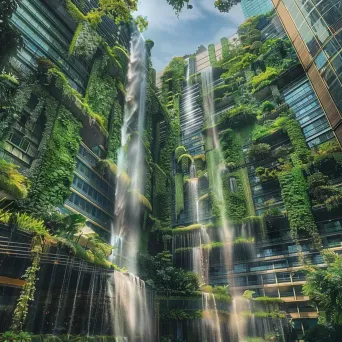 Urban jungle with skyscrapers covered in greenery - Image 1