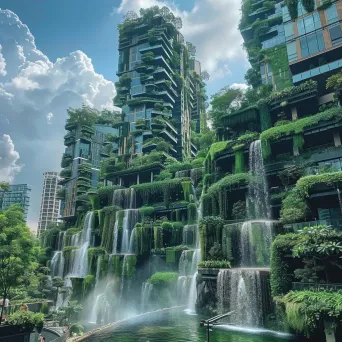 Urban jungle with skyscrapers covered in greenery - Image 3