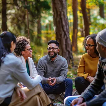 Leaders discussing in an outdoor retreat atmosphere - Image 2