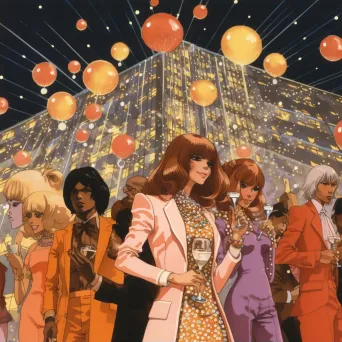 Image of a 1970s high school prom with disco balls and wide lapel suits - Image 2