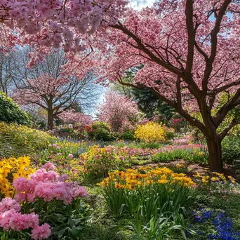 Vibrant garden blooming with cherry blossoms and spring flowers - Image 2