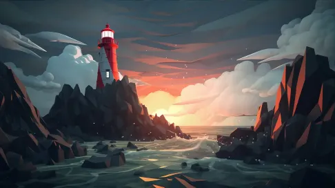 Dramatic low poly interpretation of a lighthouse in a storm - Image 3