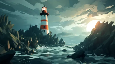 Dramatic low poly interpretation of a lighthouse in a storm - Image 4