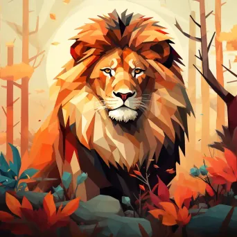 Geometric representation of lion in low poly style in African savanna setting - Image 2