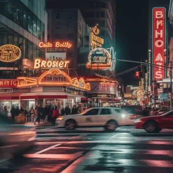 Busy urban intersection at night with neon signs and vibrant activity - Image 2