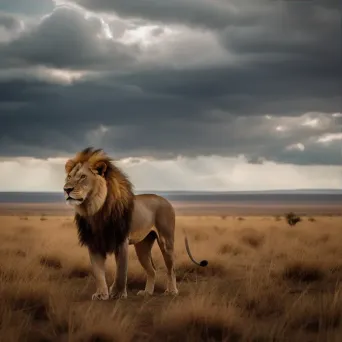 Lion in Vast Savanna