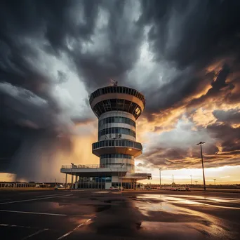 Airport control tower under a stormy sky - Image 3