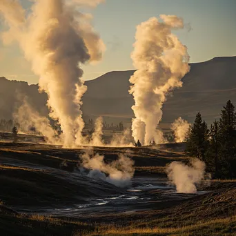 Geysers erupting in a geothermal valley capturing natural power. - Image 1