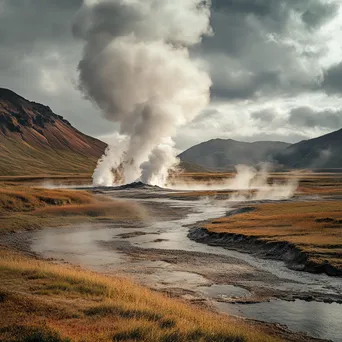 Geysers erupting in a geothermal valley capturing natural power. - Image 4