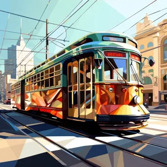 Vintage San Francisco trams presented in low poly style with sunshine casting angular shadows - Image 4