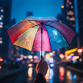 Close-up of a hand holding a colorful umbrella - Image 4