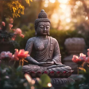 Buddha statue in Zen garden with vibrant aura - Image 4