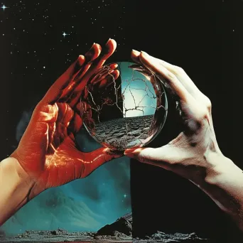 Hands holding broken mirror reflecting whole world inside - Image 2