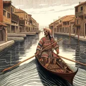 Image of an Inuit kayaker navigating the canals of Venice - Image 2