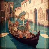 Image of an Inuit kayaker navigating the canals of Venice - Image 4