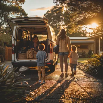 Family packing their camper van on a sunny morning - Image 1