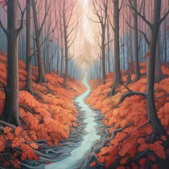 Illustration of a forest path splitting into multiple trails, each leading to a different season - Image 3