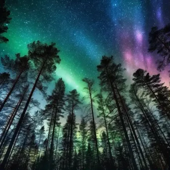 Northern lights over pine forest - Image 1