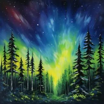 Northern lights over pine forest - Image 2