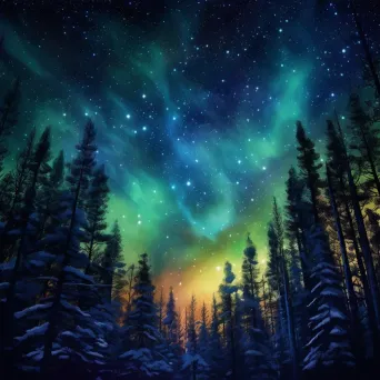 Northern Lights Over Pine Forest