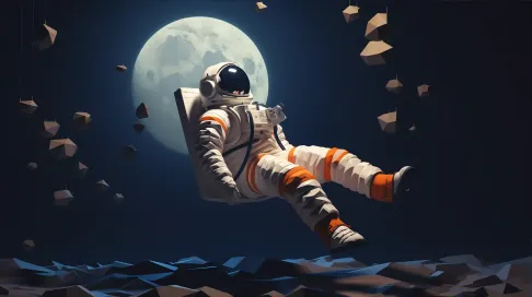 Low poly astronaut floating against a luminescent moon in modernist style - Image 3