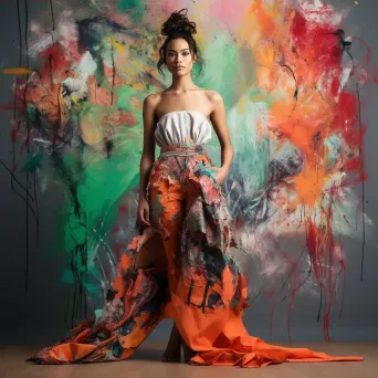 Model in a high fashion photoshoot with body painting in abstract expressionist style - Image 3