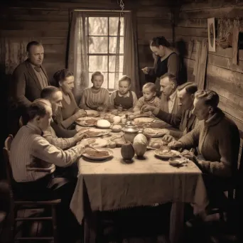 Multi-generational family enjoying meal in rustic dining room - Image 2