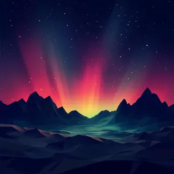 Neon-colored low poly aurora borealis with polygon stars - Image 2