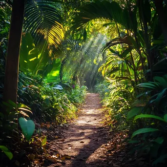 Inviting jungle path with dappled sunlight and greenery - Image 4