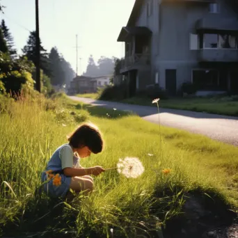 Child Blowing Dandelion Seeds in Golden Light - Image Generated - Image 2